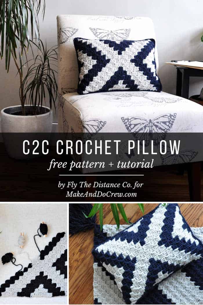 Free corner to corner crochet pillow pattern that'll add modern black and white style to any room. Tutorial, c2c graph and written pattern included!