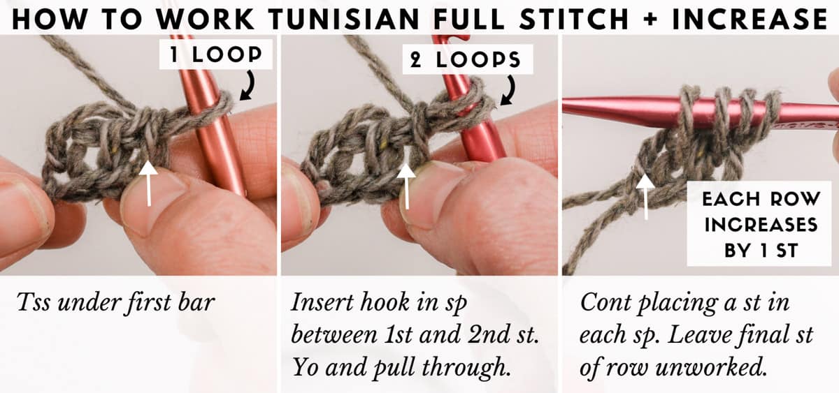 Tutorial showing how to crochet the Tunisian crochet full stitch.