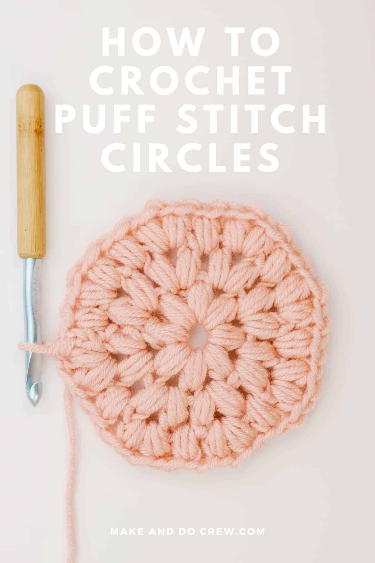 Crochet puff stitch circle that looks like a flower.