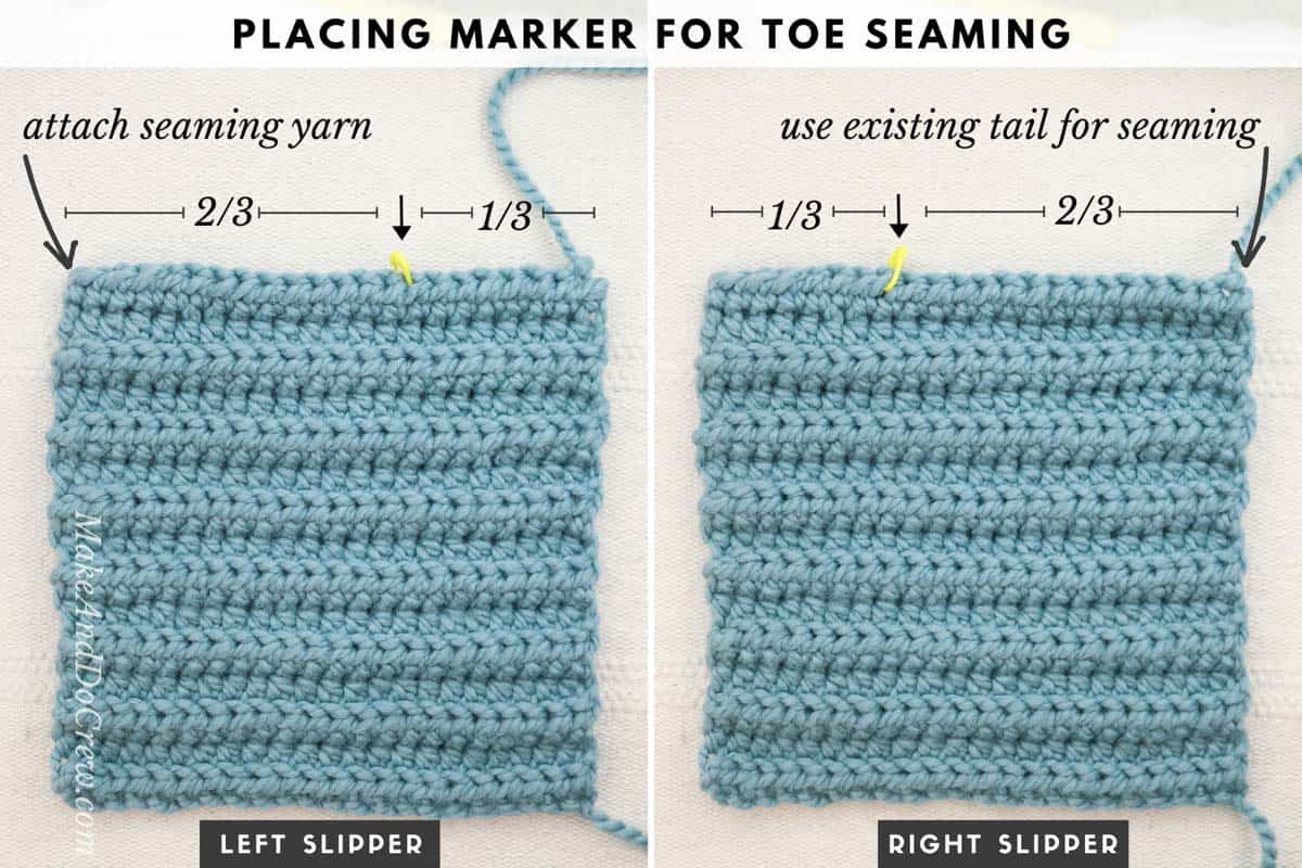 Tutorial showing how to make a pair of slippers from a crochet rectangle.