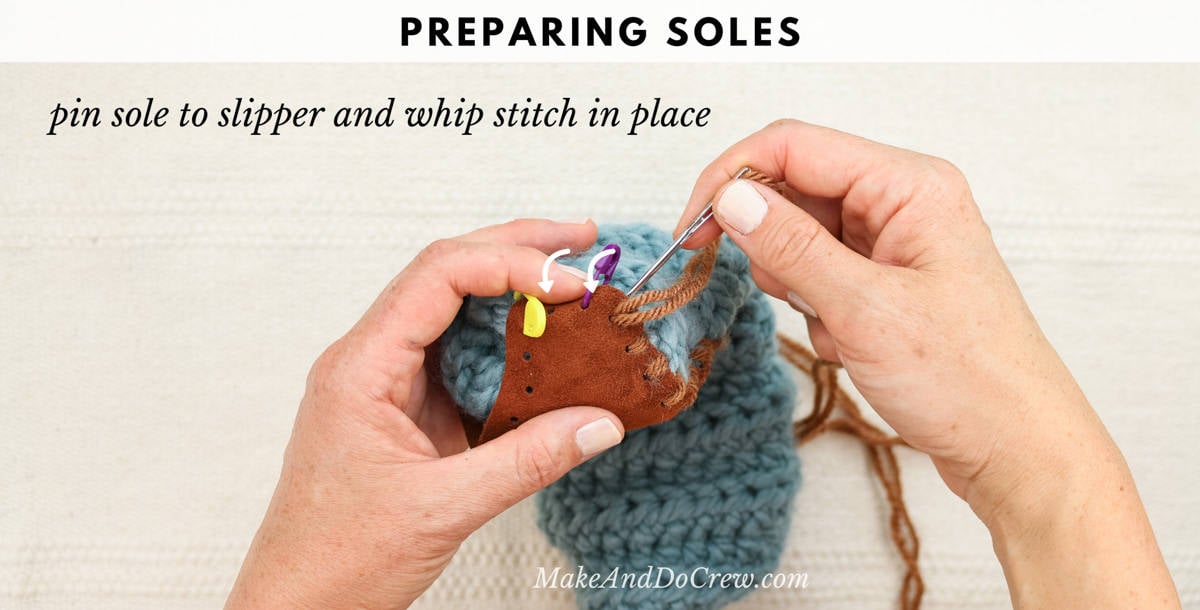 Tutorial on how to prepare soles for easy crochet slippers.