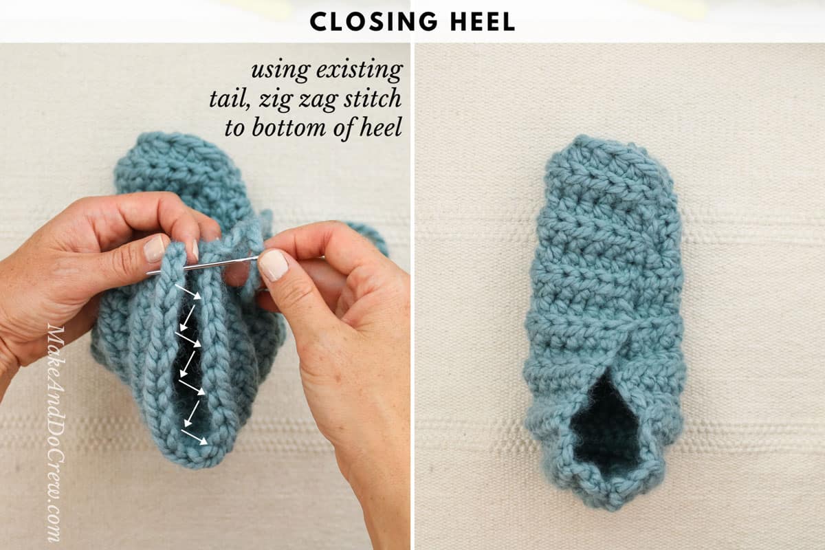 Tutorial showing how to crochet ribbed slippers made from rectangles only.