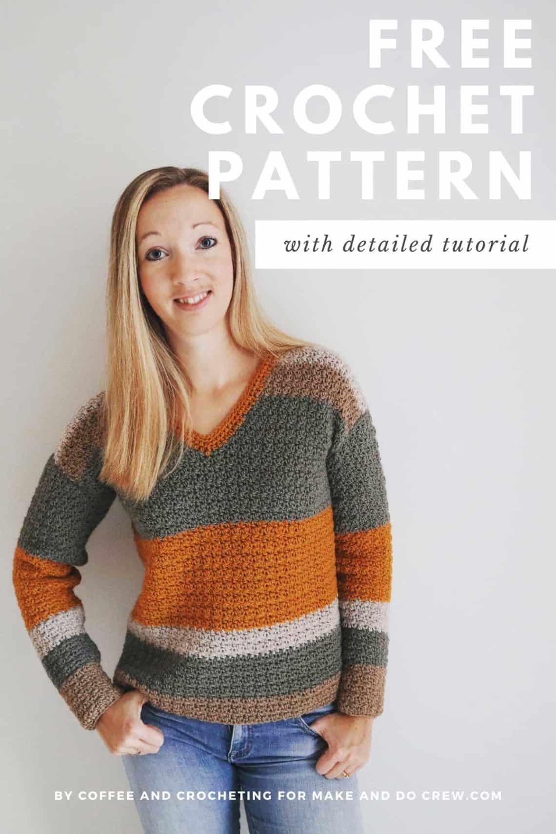 Pullover Crochet V Neck Sweater Free Pattern » Make & Do Crew
