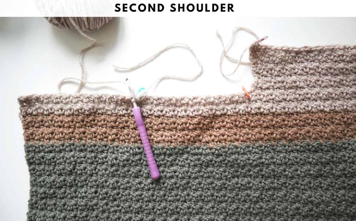 Photo tutorial for crochet v-neck sweater - shoulders.