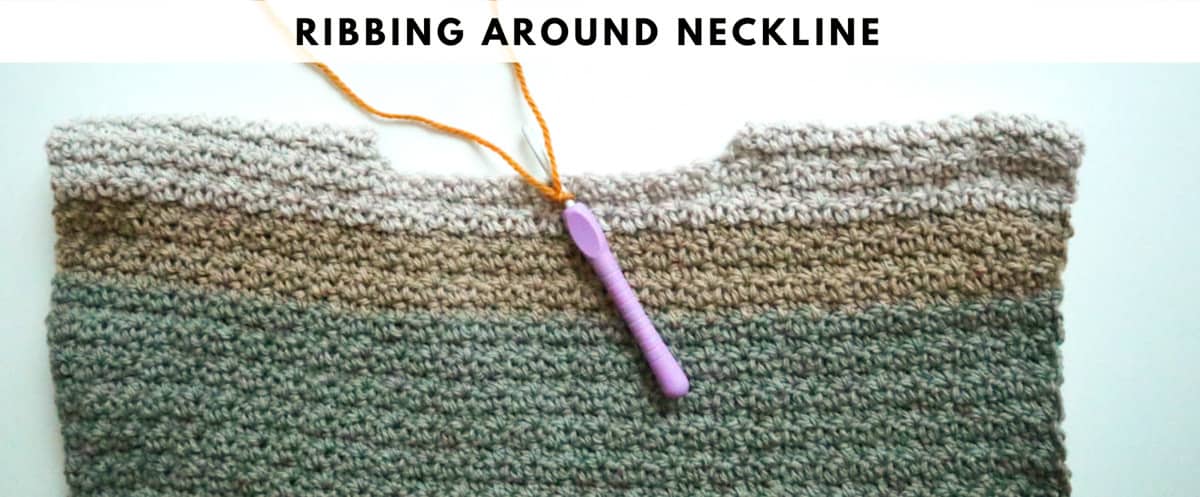 Crochet photo tutorial for v-neck sweater - how to crochet ribbing around the neck.