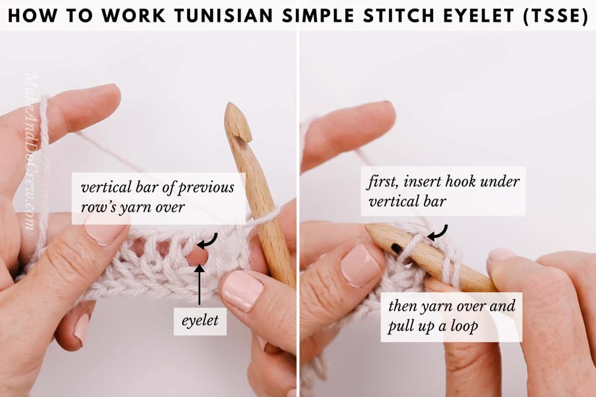 Beautiful tunisian crochet stitch tutorial showing how to crochet a pocket scarf.