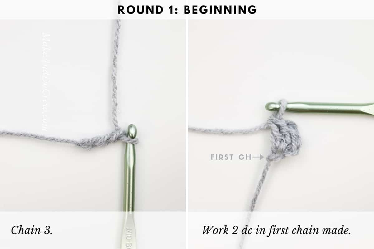 This detailed photo tutorial shows how to start the crochet boxed block stitch in a square.