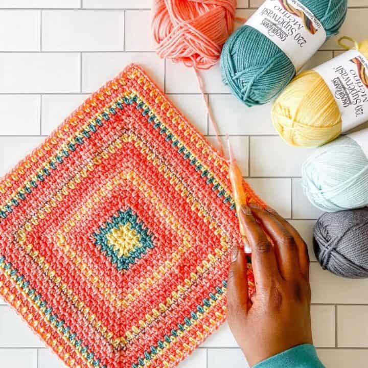 Linen Pixel Temperature Blanket - free crochet linen stitch afghan