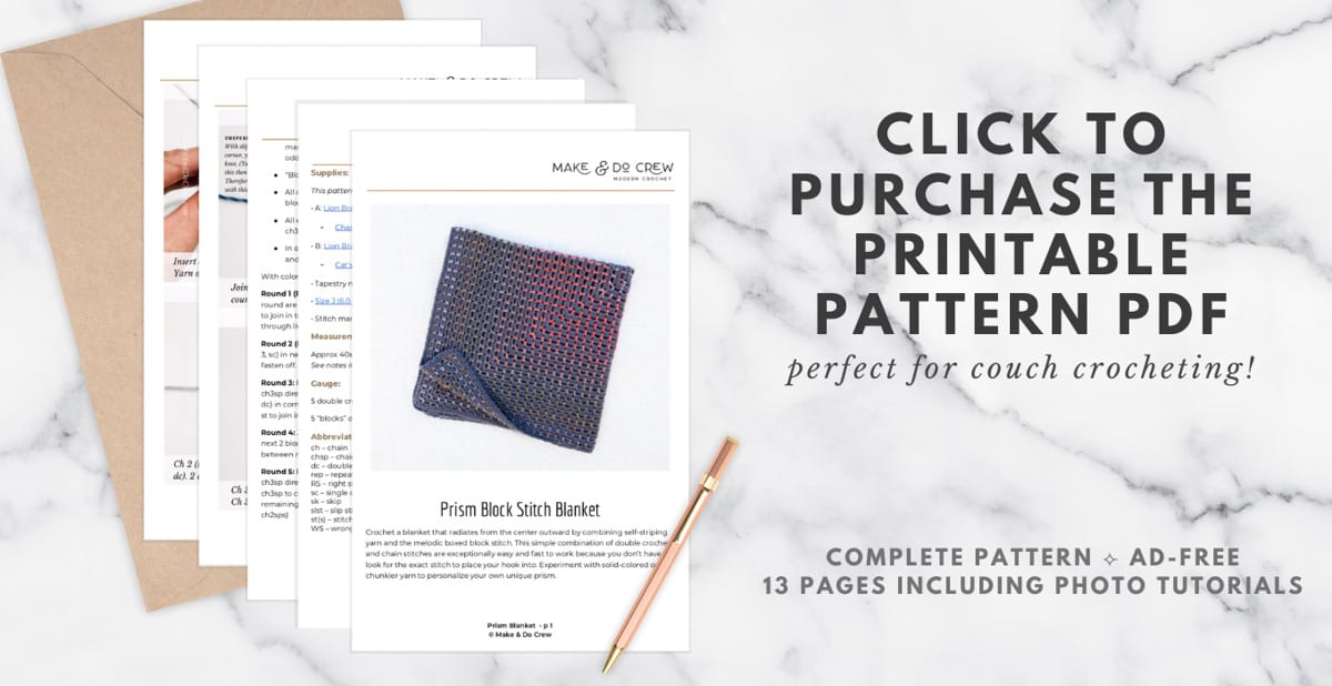 Printable PDF crochet pattern for the Prism Baby Blanket designed by Make & Do Crew.