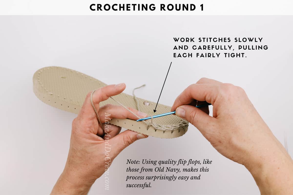 Tutorial: How to crochet on flip flop soles.