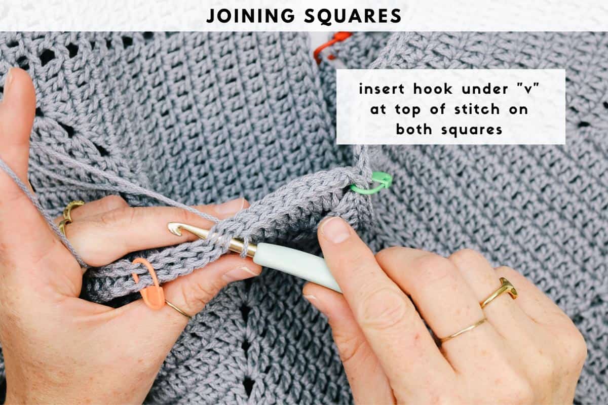Photo tutorial showing how you seamlessly join crocheting using slip stitches.