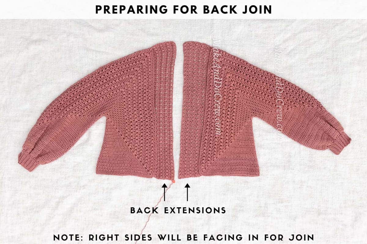 Photo tutorial using Lion Brand Coboo yarn (Mauve) showing how to crochet the Mezzo Cardigan pattern.