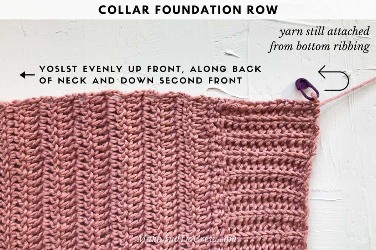 How to crochet a knit-look collar with yarn over slip stitches.