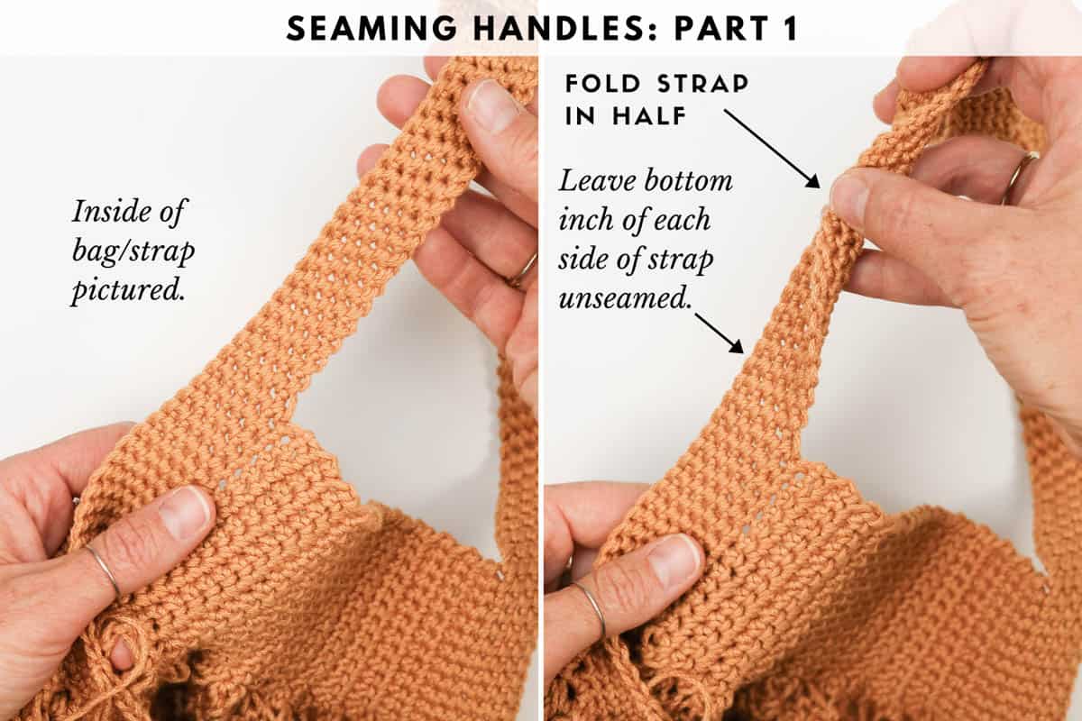A tutorial showing how to crochet sturdy handles on a market tote bag pattern.