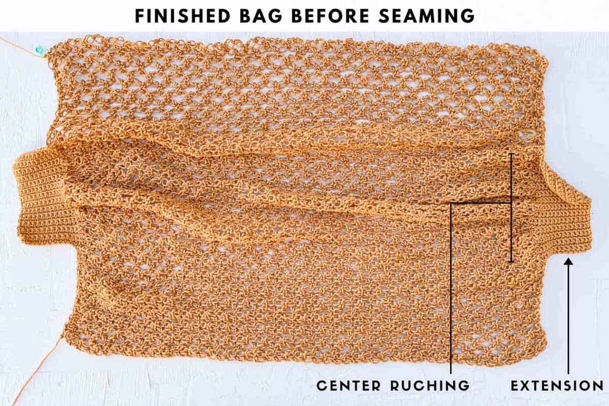 A tutorial showing how to crochet a market tote bag using the Solomon's Knot stitch.