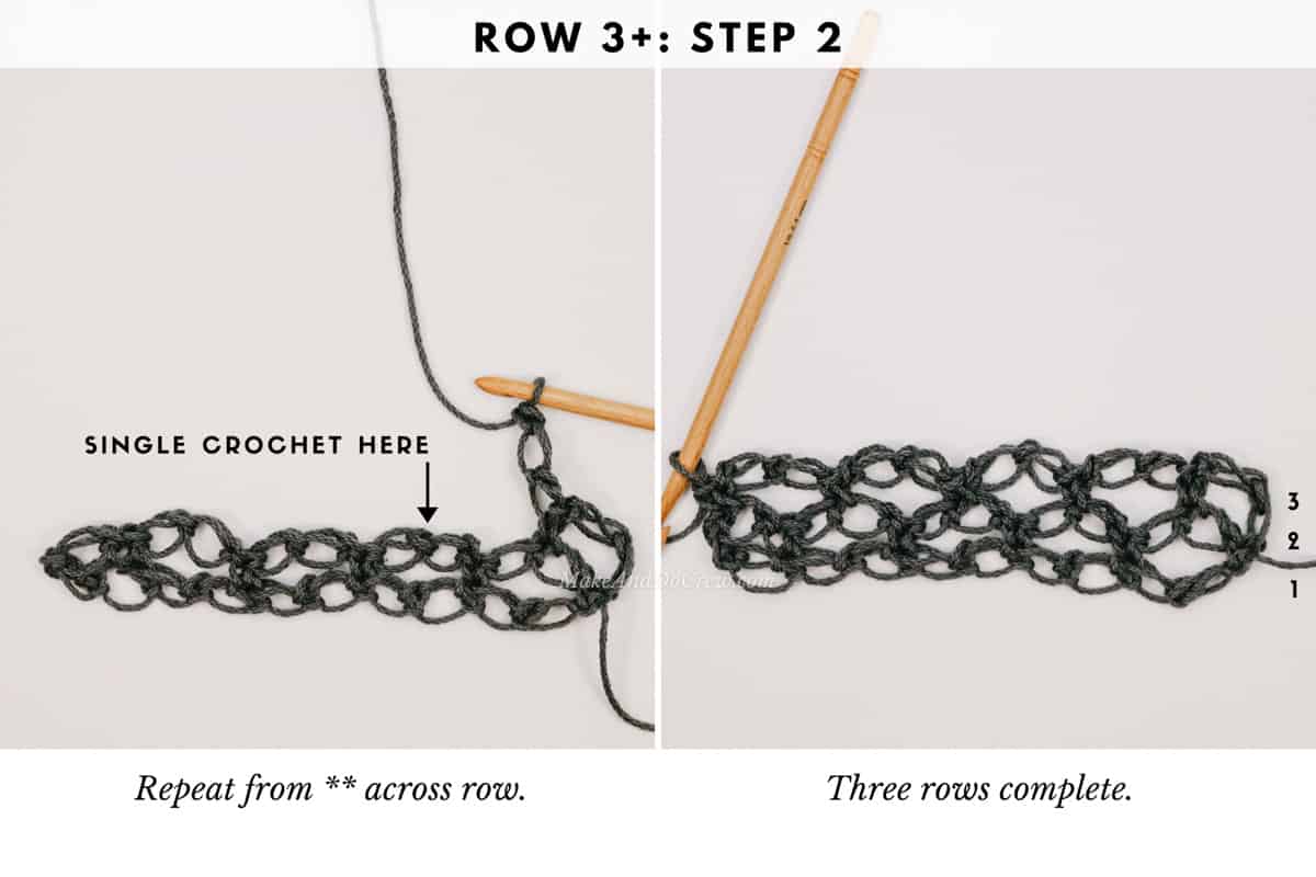 The continuation of the row 3 - step 2 Solomon crochet stitch tutorial. 