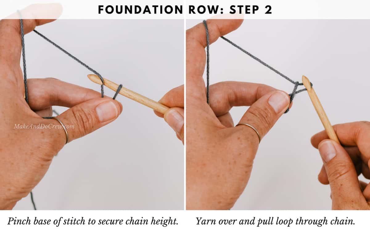 A photo tutorial on how to create the step 2 of the foundation row using Solomon crochet stitch.