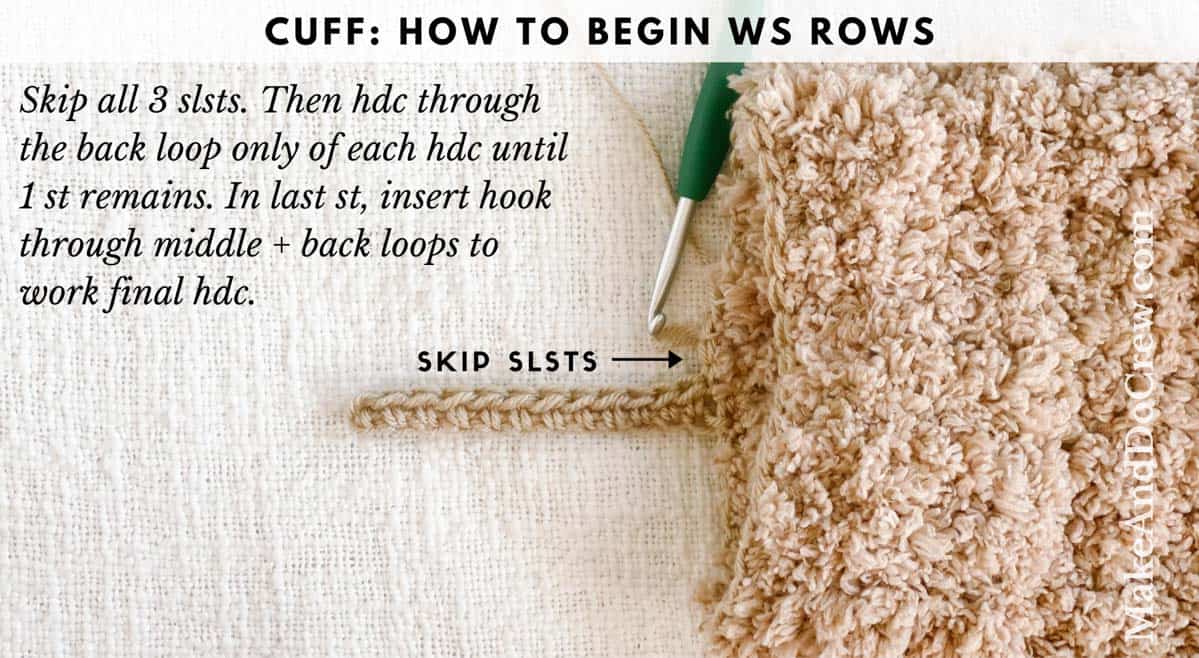 Crochet tutorial to show how to crochet a hooded sweatshirt. This photo shows how to begin the crochet ribbing.