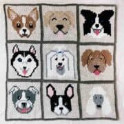 This image shows a free crochet pattern for a c2c crochet dog breed blanket.