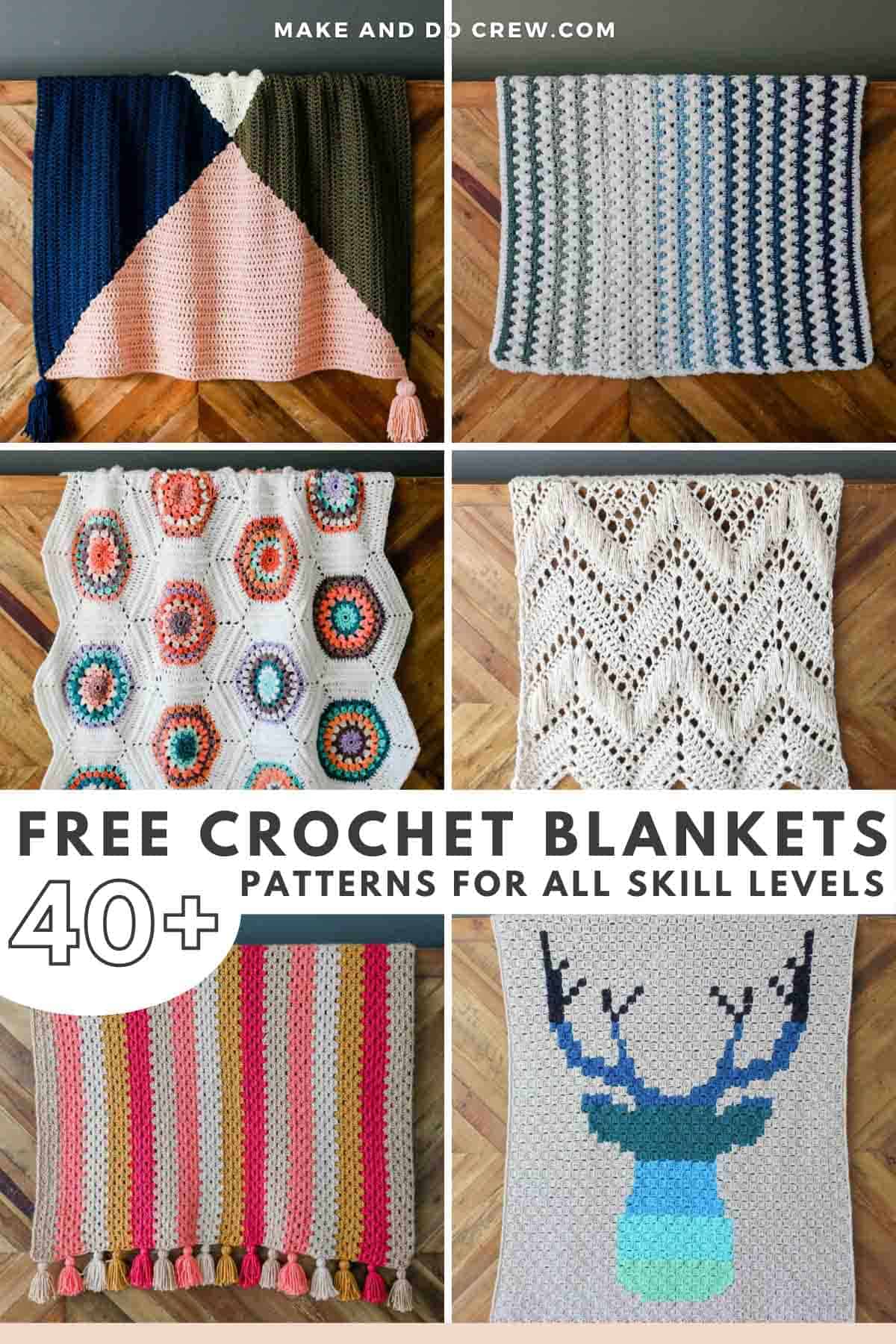 A collection of 6 crochet blanket patterns for all skill levels.