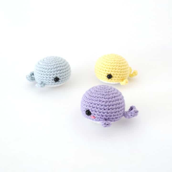 Three mini crochet whale amigurumi patterns.