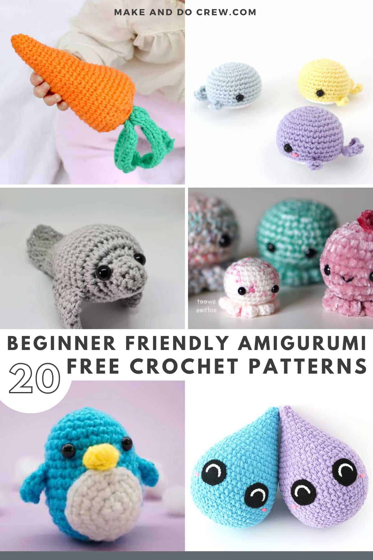 A grid of beginner-friendly amigurumi crochet patterns.