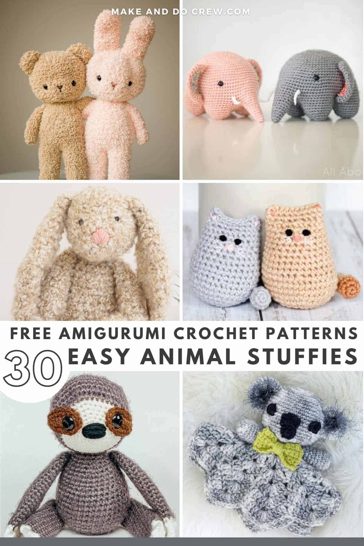 Grid of amigurumi animal crochet projects