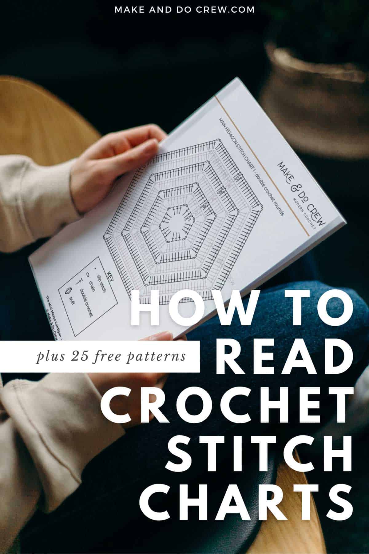 A person holding a crochet stitch chart.