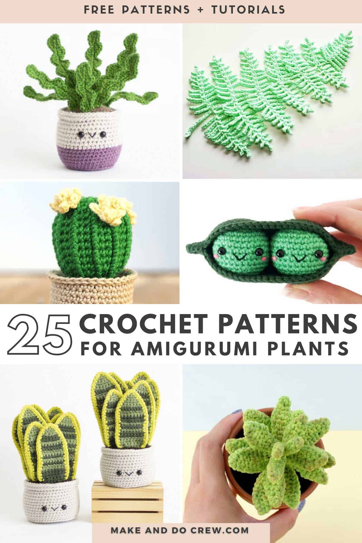 grid of crochet amigurumi house plants.