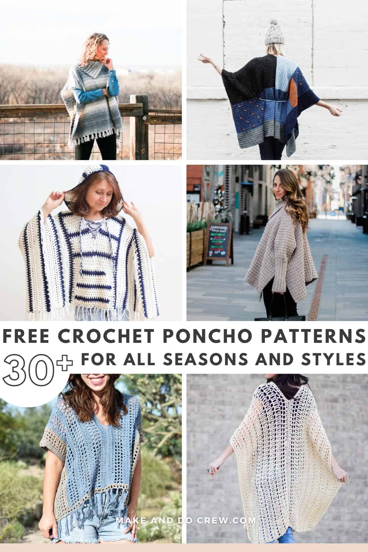 Grid of crochet poncho patterns.