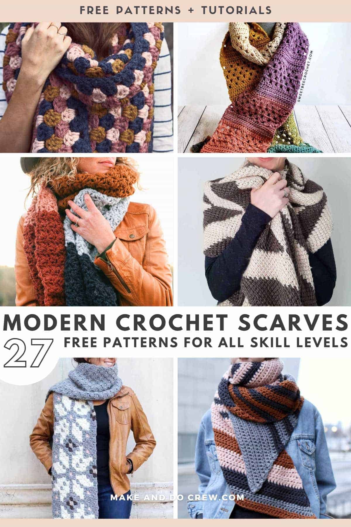 A collage of crochet scarves.