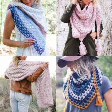 A grid of crochet prayer shawls.