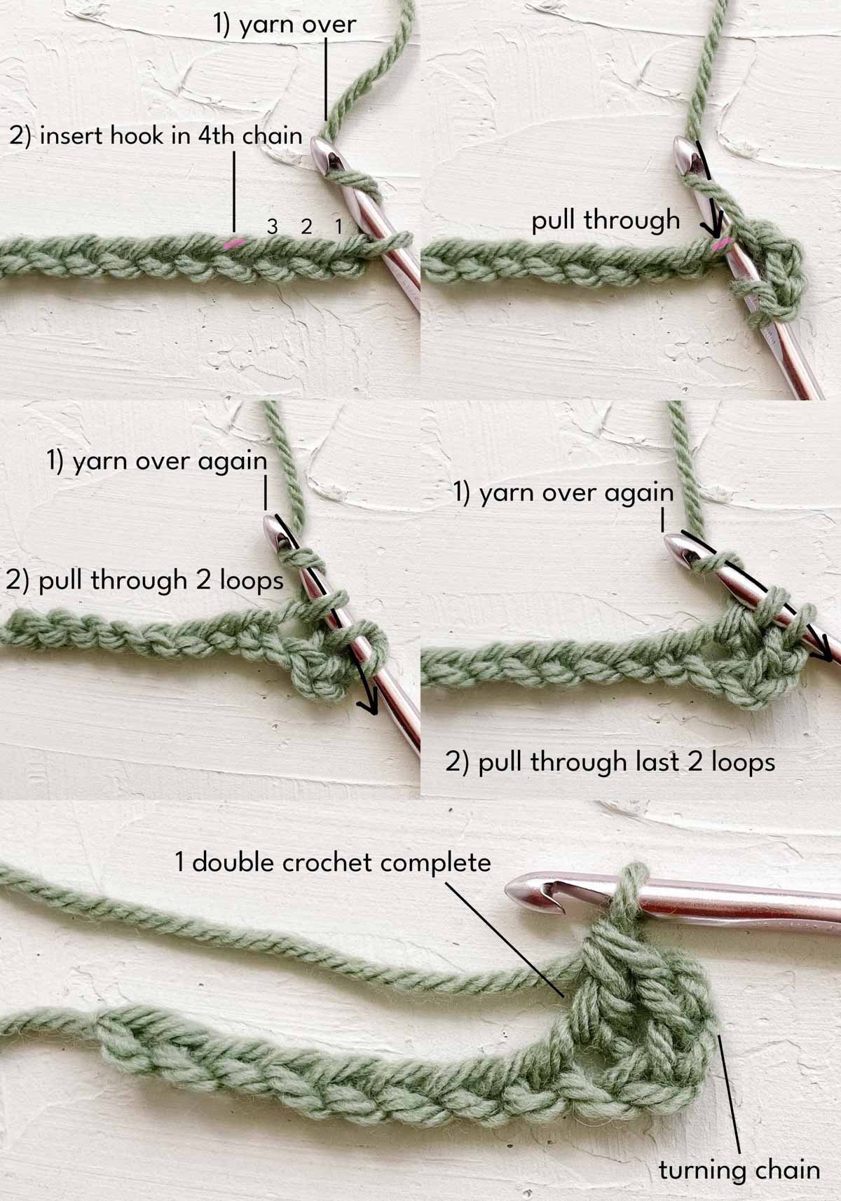 How to double crochet step-by-step tutorial.