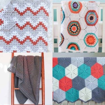 A grid of crochet baby blanket patterns.