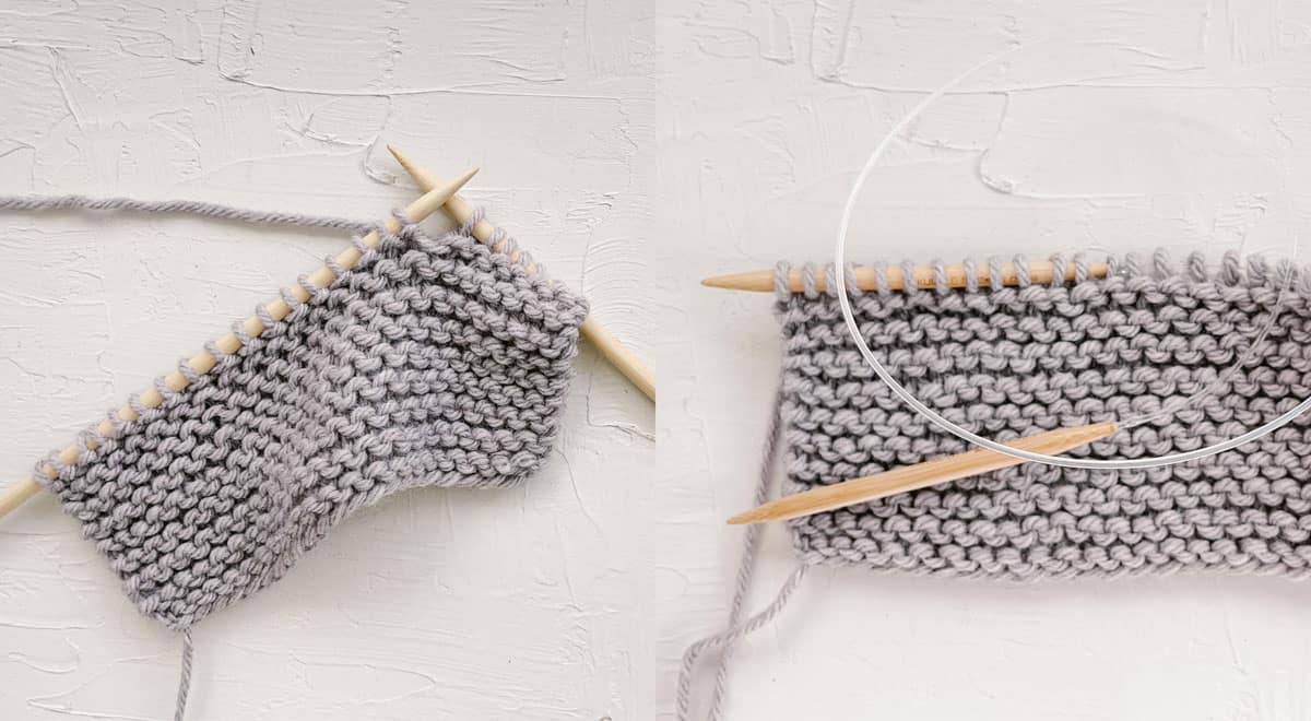 Knitting on straight needles vs knitting on circular needles.