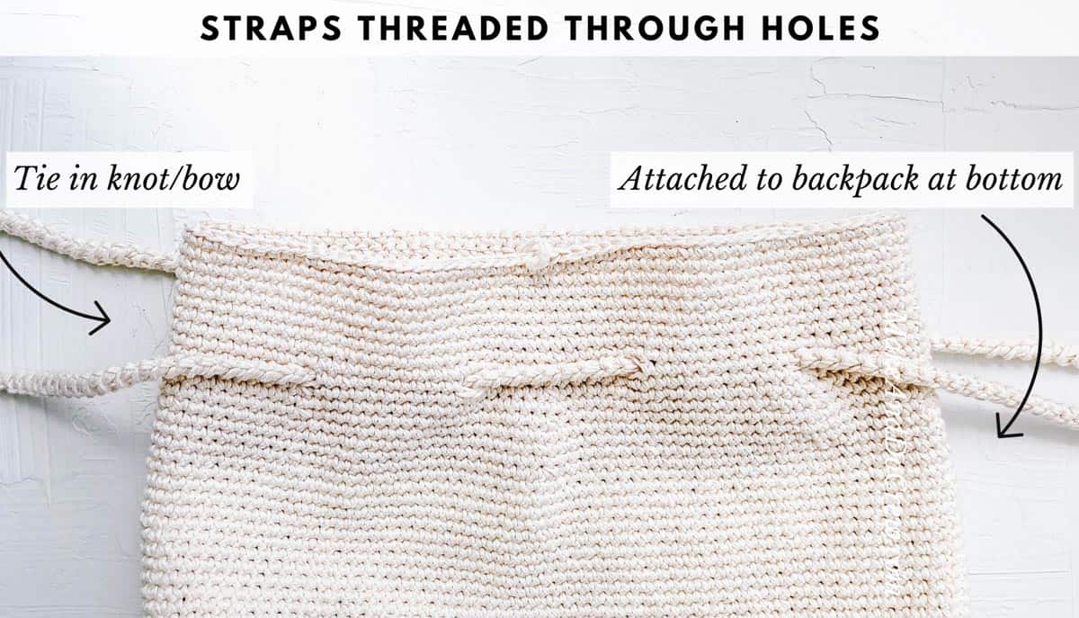 How to thread drawstring through crochet backpack holes.