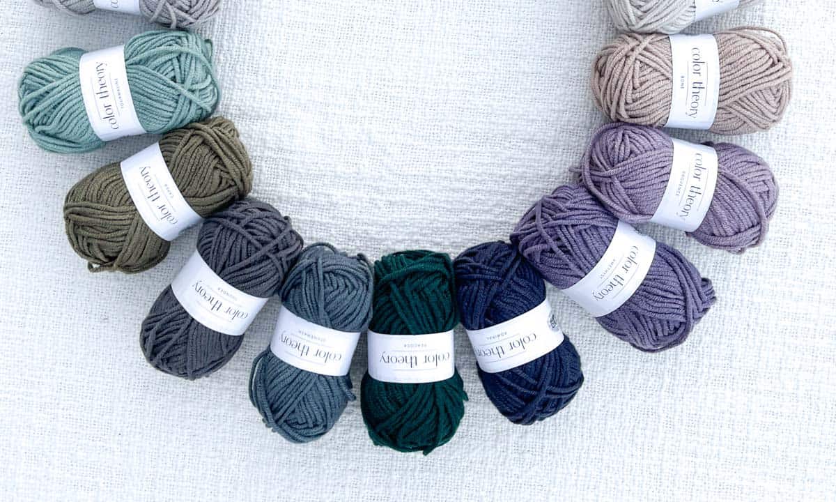 Cool tones of Lion Brand Color Theory yarn.
