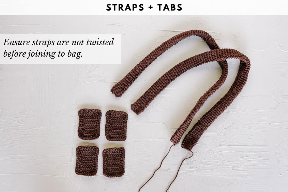Crochet bag straps made in brown cotton yarn.