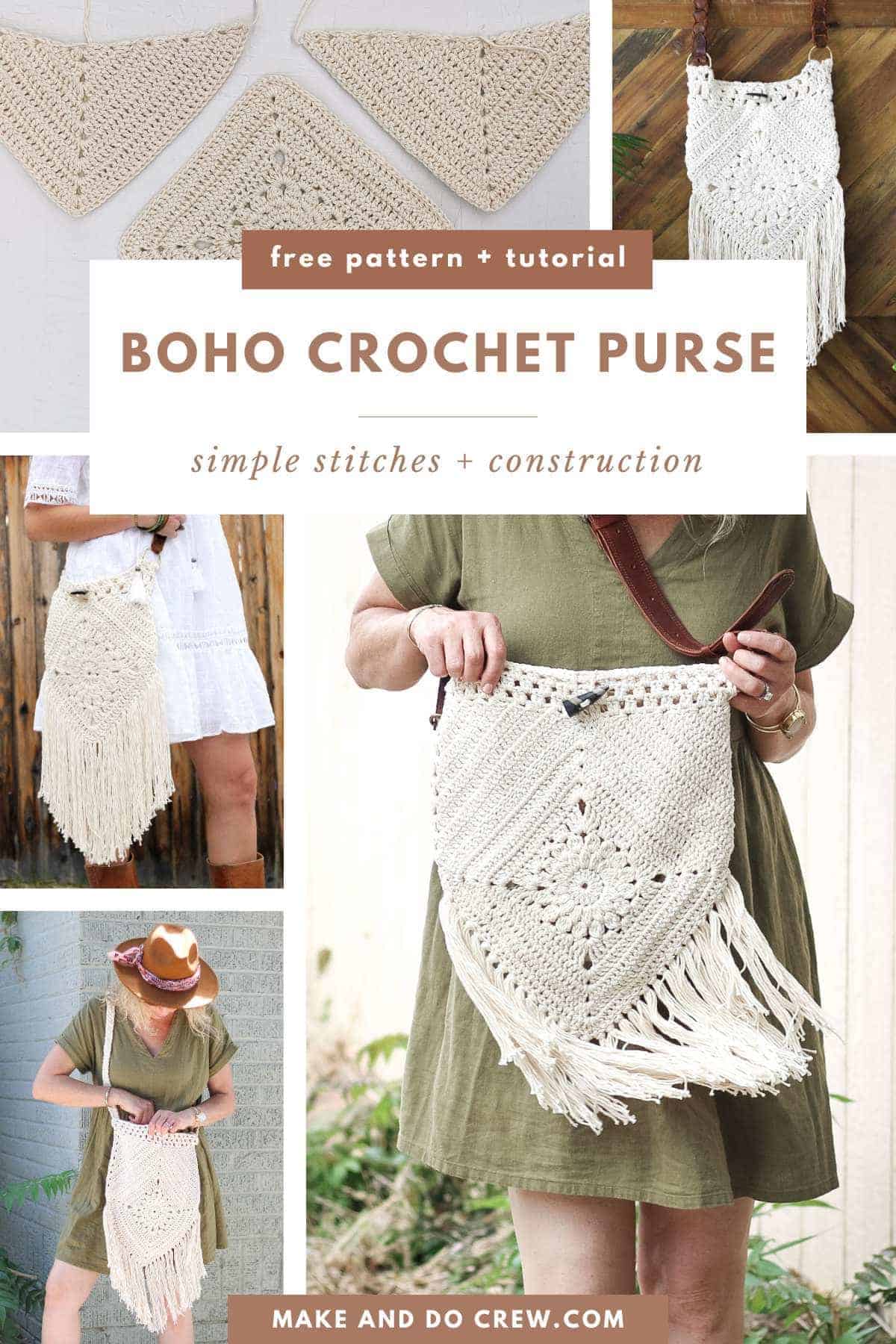 Collection of boho crochet purse pattern.