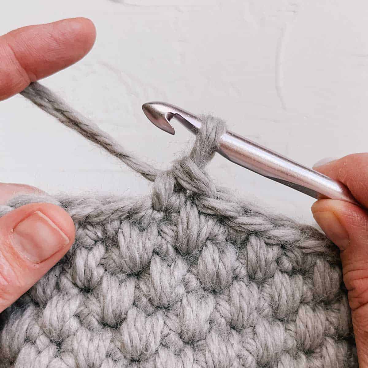 Crochet spike stitch step 4: where to insert the hook.