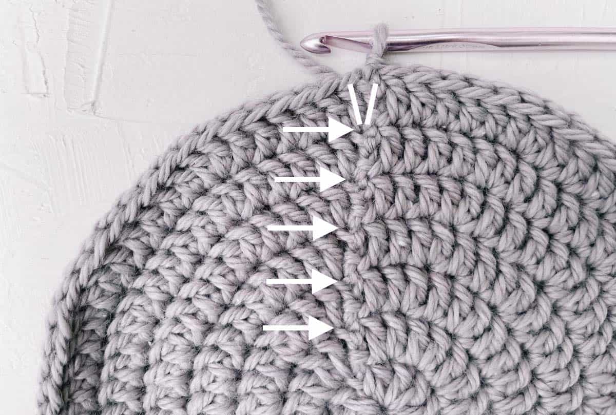 Diagram of a crochet circle showing how to increase in double crochet.