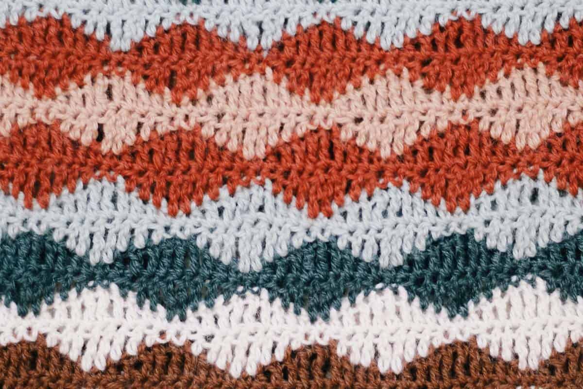 The crochet wave stitch in a two row repeat.