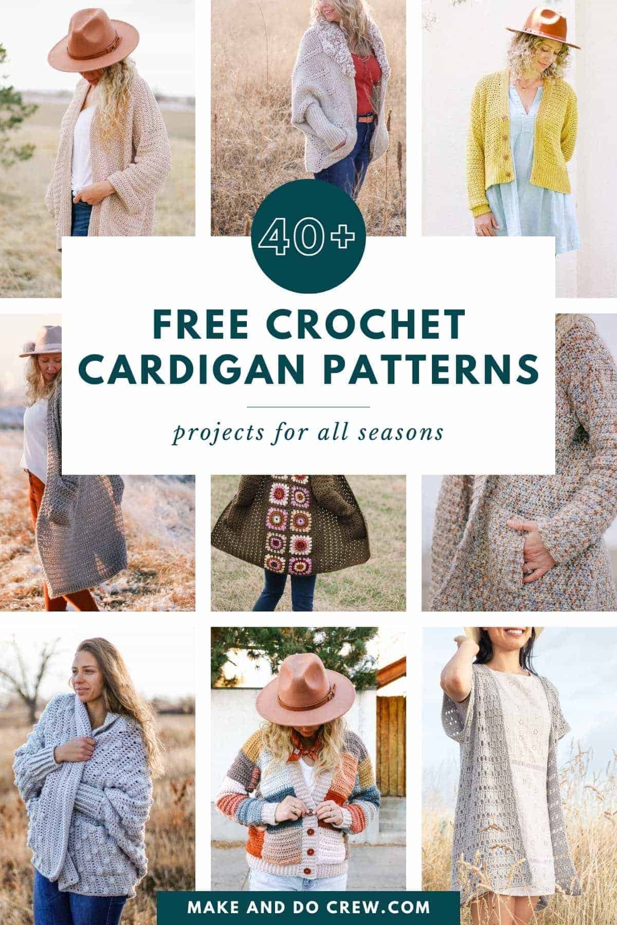 Collection of free crochet cardigan patterns.
