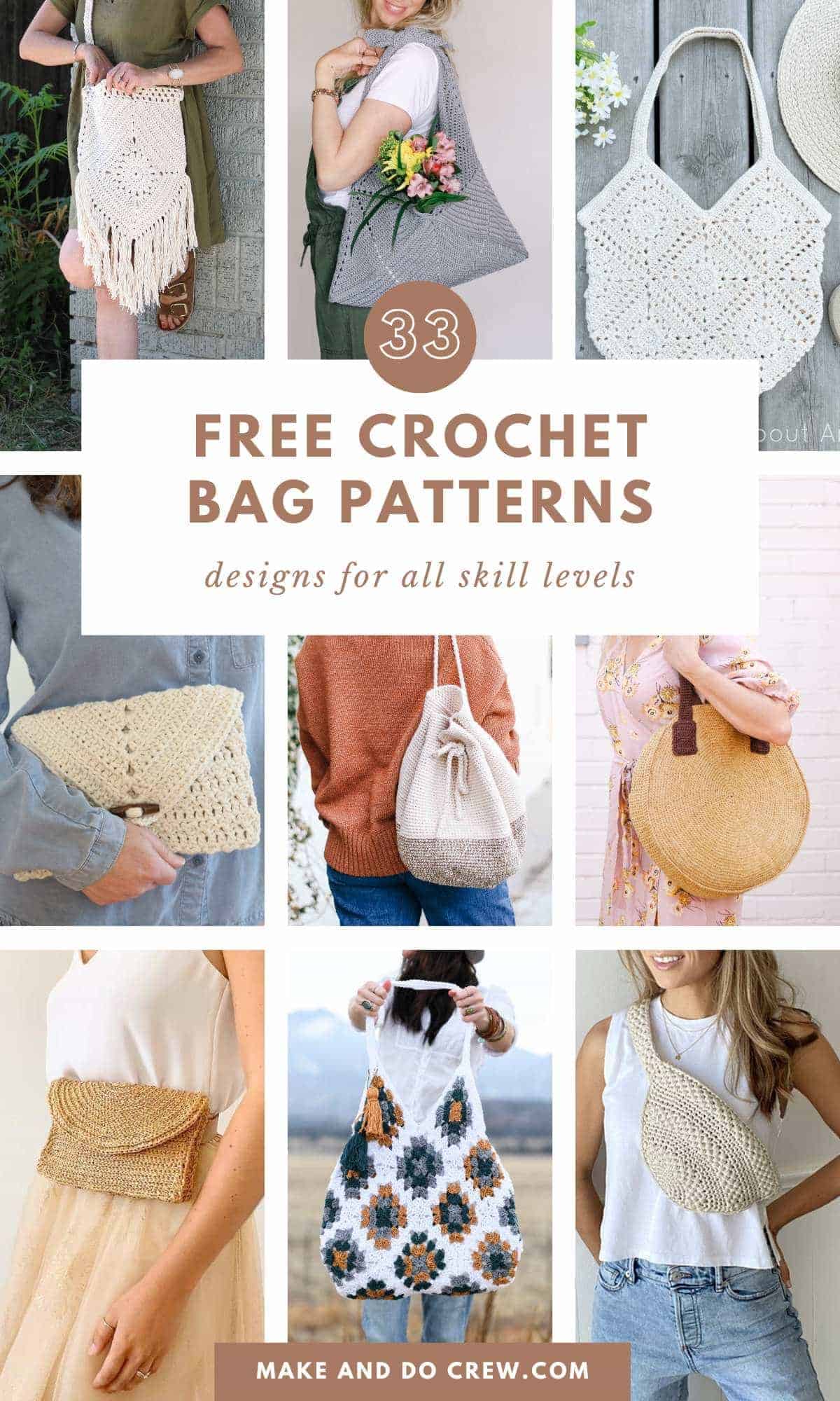 Collection of free crochet bag patterns.