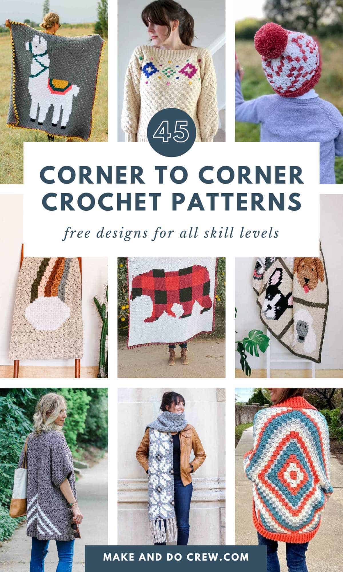 Collection of corner to corner crochet patterns for all skill levels.