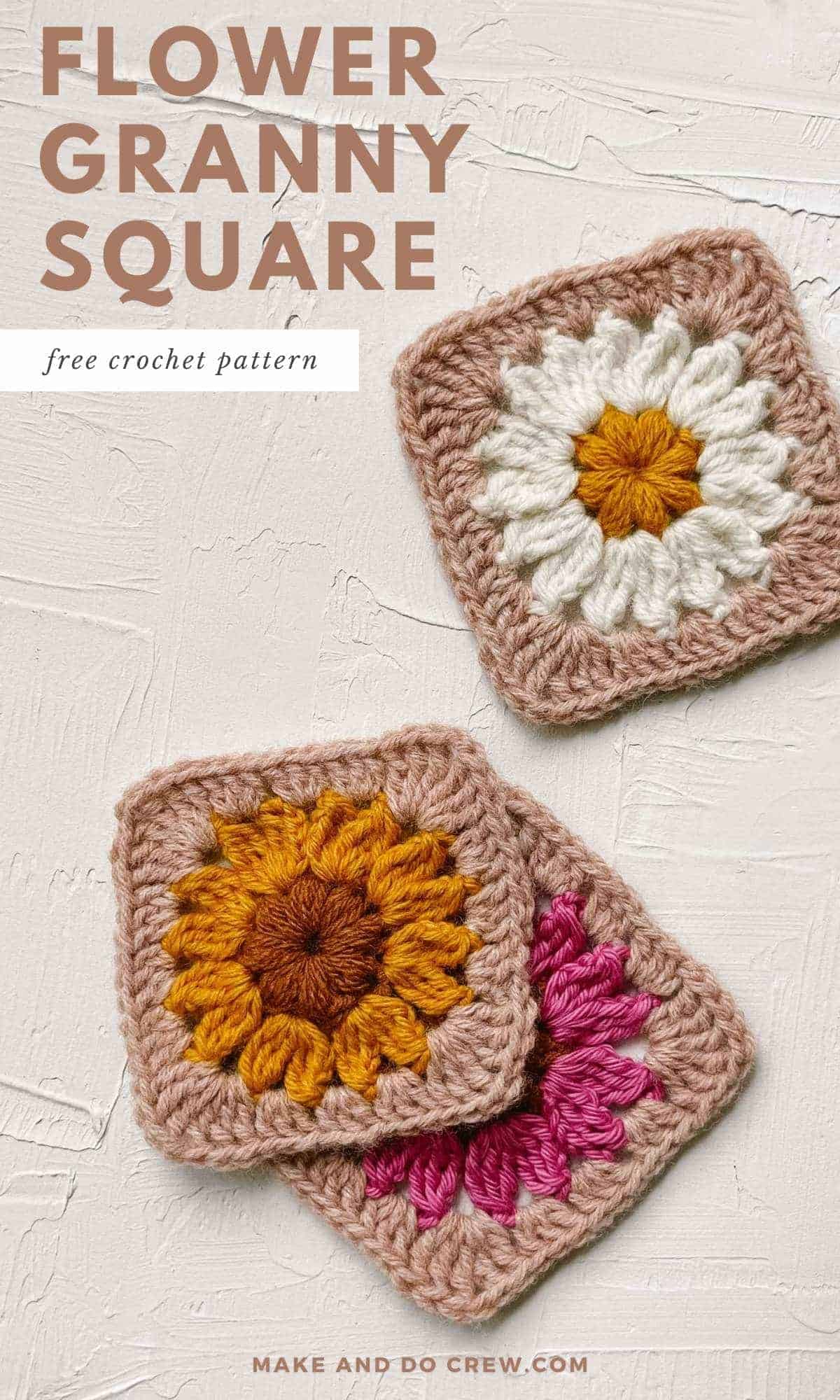 Three crochet flower granny squares.