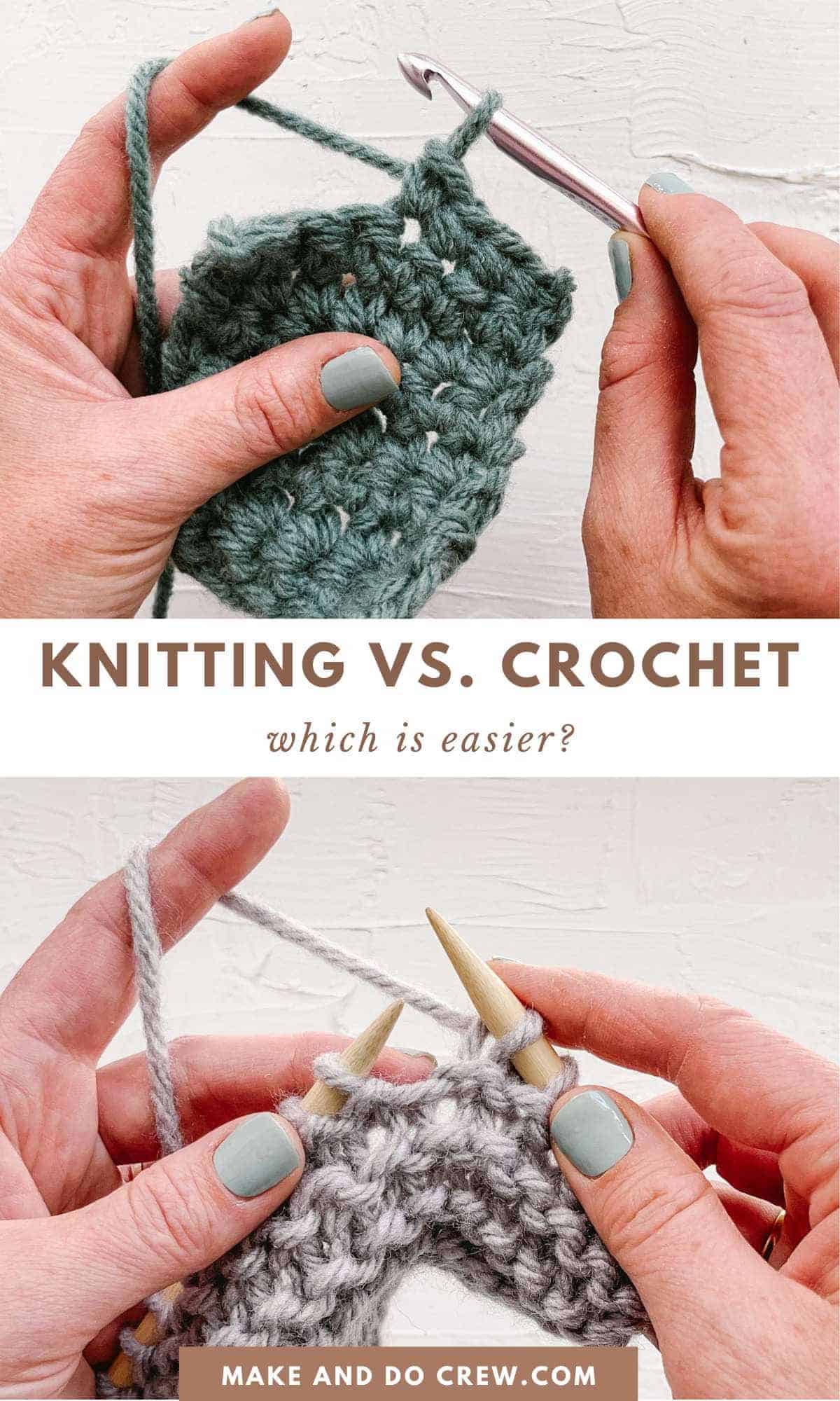 An in-progress crochet pattern versus an in-progress knitting pattern.
