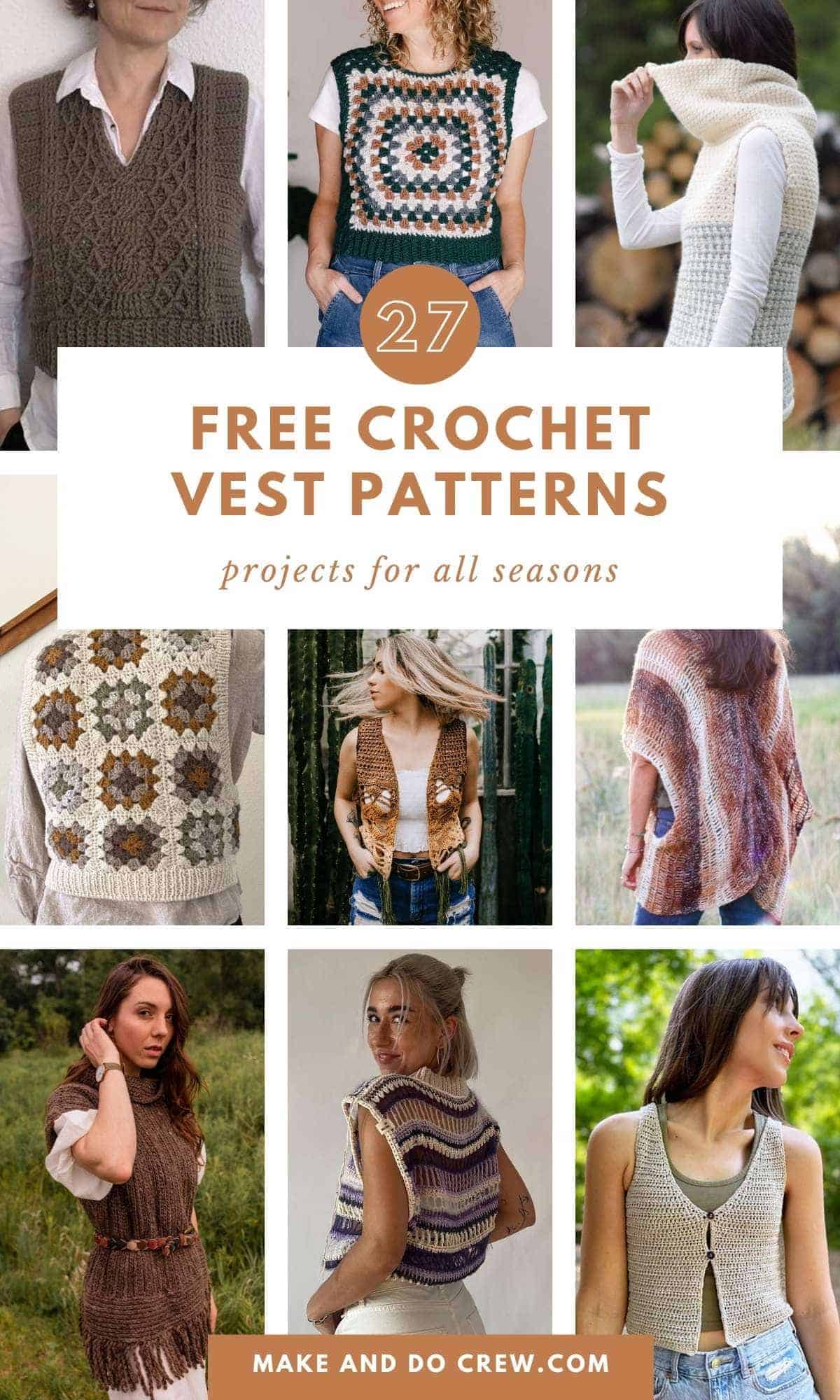 Collection of free crochet vest patterns.