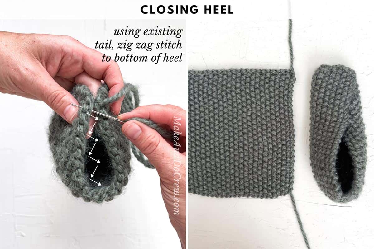 Rectangle slippers closing heel using zig zag stitch.
