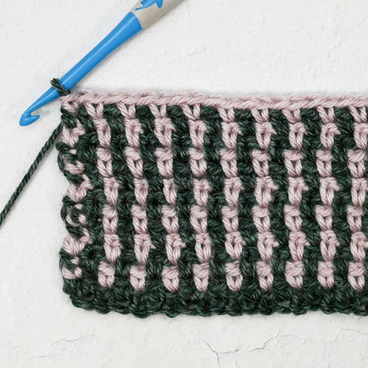 A crochet pattern with the color changing effect.